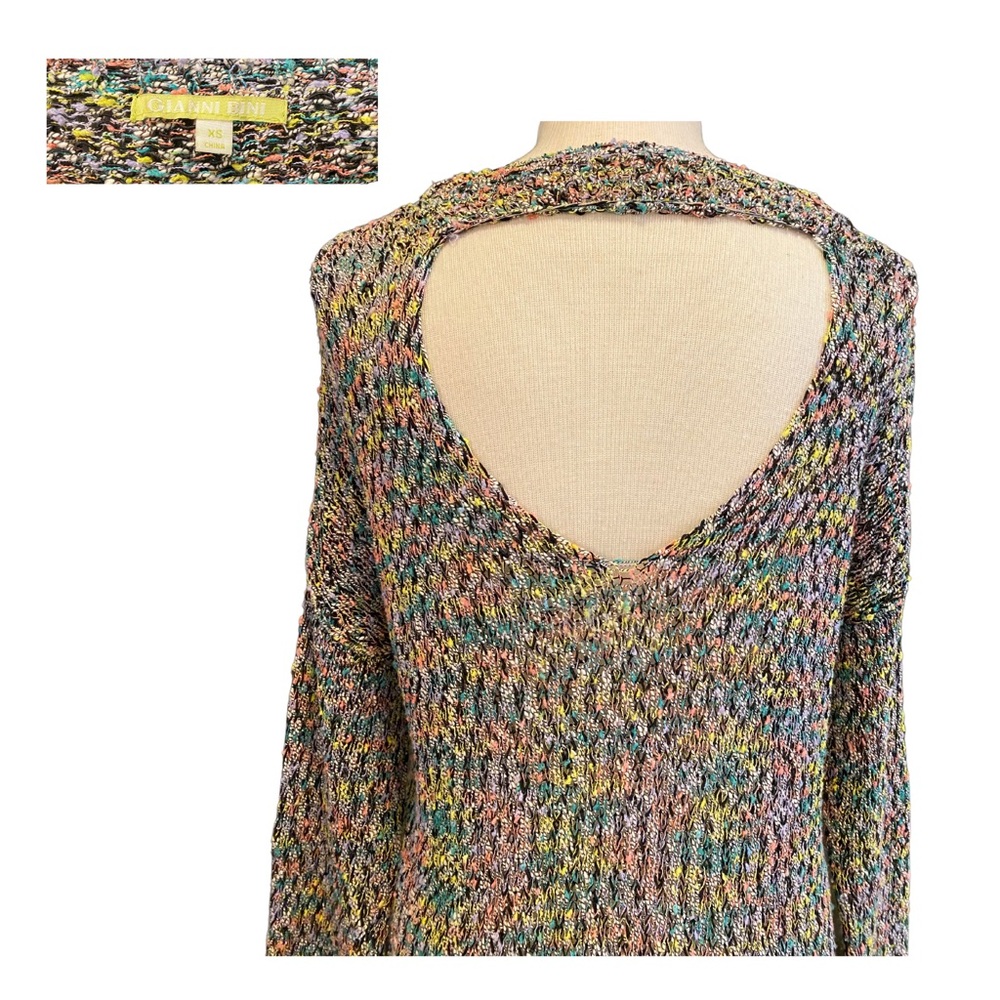Gianni Bini multicolored lightweight sweater w/open upper back, size XS